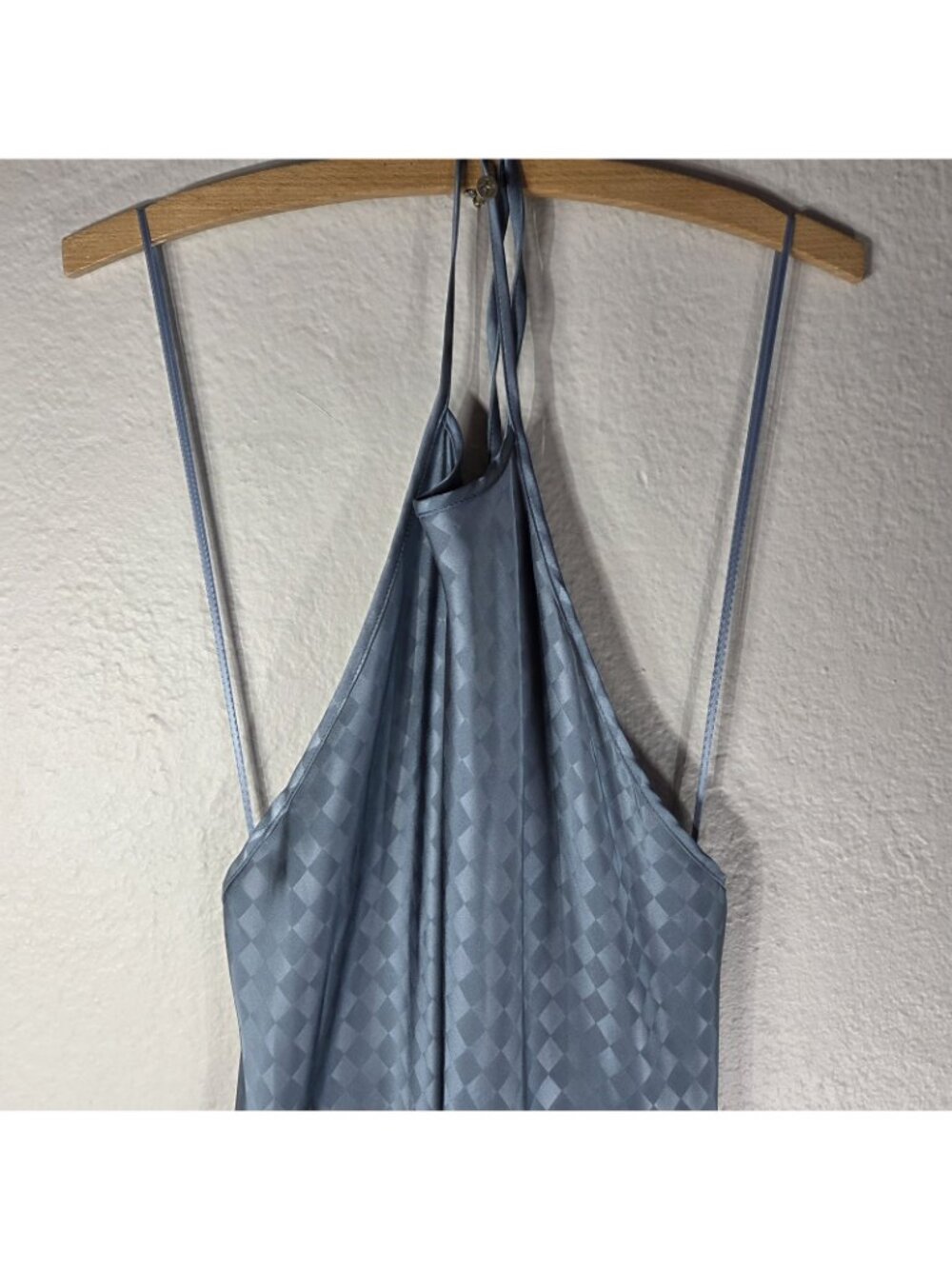 House of Harlow 1960 Blue Halter Neck Small Maxi Dress Harlequin Checker Pattern - Picture 4 of 10